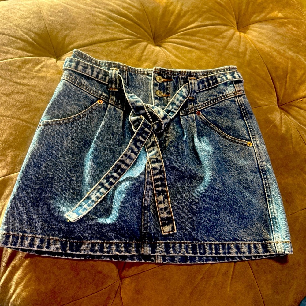 Abercrombie and Fitch Wrapped Belt Blue Denim Stone Wash Jean Skirt Womens 28/6